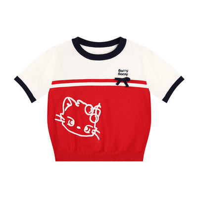 BarryBanny女童猫咪短袖T恤圆领