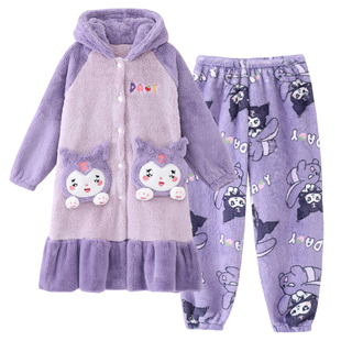 男童法兰绒睡衣卡通小奶龙2025冬天加厚珊瑚毛绒保暖家居服青少年