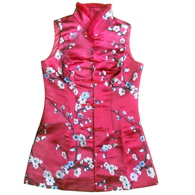 中国风中式绣花红色过年服女唐装秋冬装新款旗袍上衣马甲马夹背心