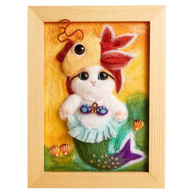 阿卡手工猫鱼相框画羊毛毡材料包