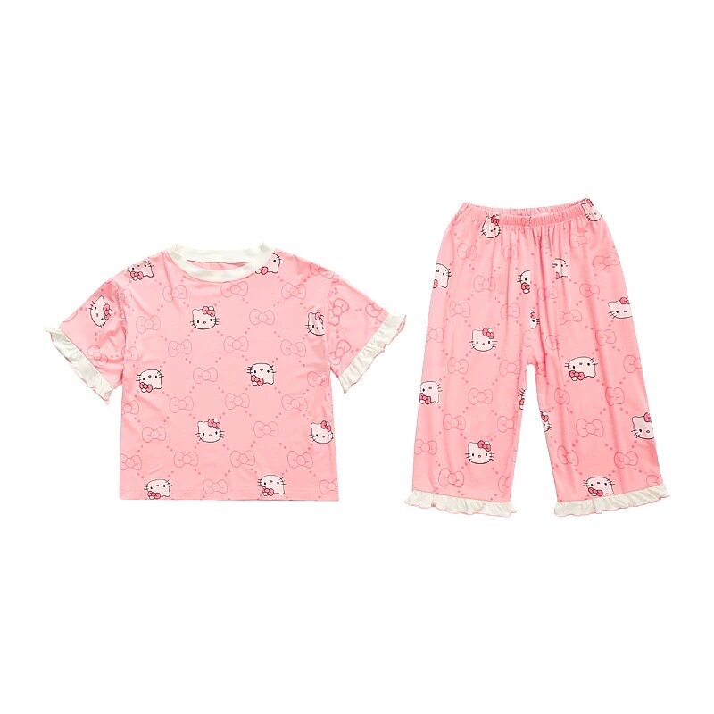 儿童新款家居服夏季超萌卡通女童冰丝套装睡衣女孩休闲可爱空调服