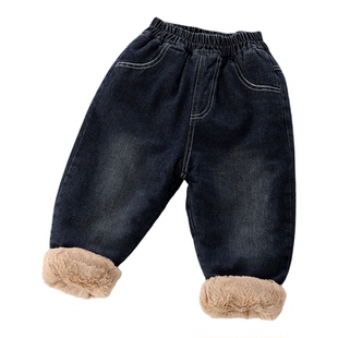 儿童加绒牛仔裤男女宝宝加厚仿兔毛保暖北方冬季外穿长裤子百搭潮