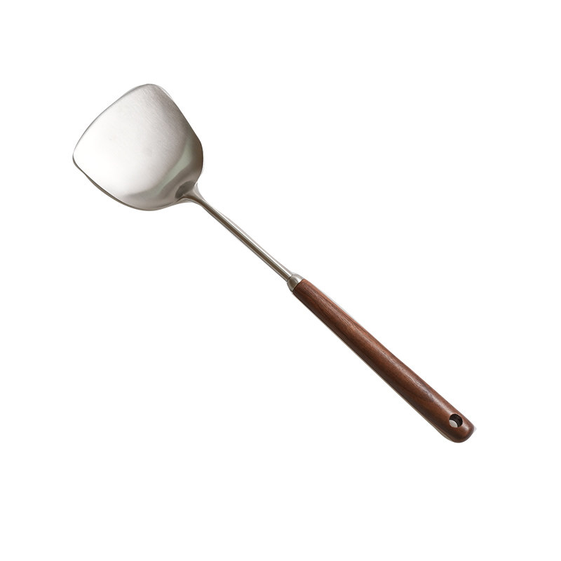 舍里加长304不锈钢锅铲家用炒勺耐高温胡桃木柄炒铲汤勺漏勺套装