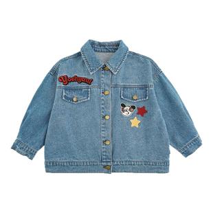 幼悠男童潮酷小狗翻领简洁牛仔外套春季新款宽松舒适儿童痞帅春装