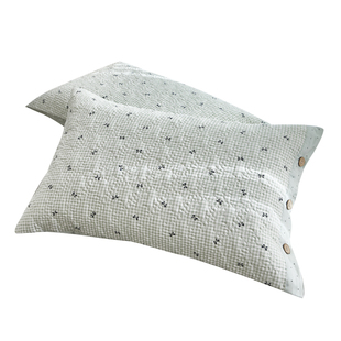 全棉纽扣款枕套一对装绗缝夹棉枕头巾防油防污垫巾单个装四季通用