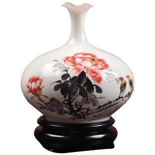 东方泥土中式古典客厅花瓶摆件创意家居客厅插花装饰品/写意牡丹
