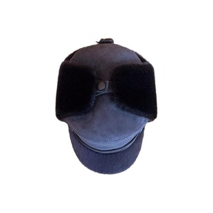 俄罗斯风格北极海豹皮毛帽子中老年男士冬保暖护耳牛皮海狮雷锋帽