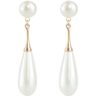 优雅高级感强光天然珍珠进口14K包金显瘦长水滴贝珠耳环蚊香盘耳