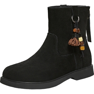 TATA他她靴子女2025冬季新款时装靴粗跟黑色休闲靴西部靴JYB01DD5