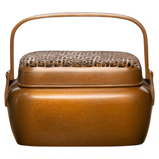 庆松堂苏工铜炉名家胡庆松制长方提梁手炉紫铜复古收藏摆件熏香炉