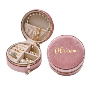 跨境圆形天鹅绒首饰包装盒饰品收纳高级感旅行耳钉戒指收纳盒子