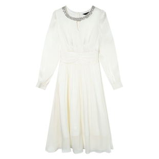 白鹿语法式千金风白色连衣裙26春新款温柔修身收腰气质优雅长裙