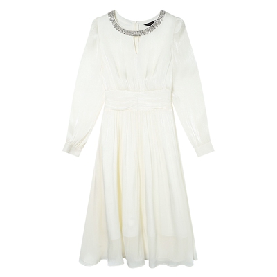 白鹿语法式千金风白色连衣裙