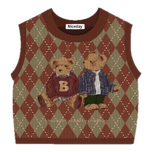 复古小熊鼠标垫异形针织毛衣小号便携笔记本电脑桌垫创意书桌工位