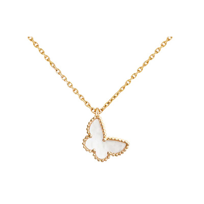 未使用VCA梵克雅宝白贝母蝴蝶项链ButterfliesK金女款白色