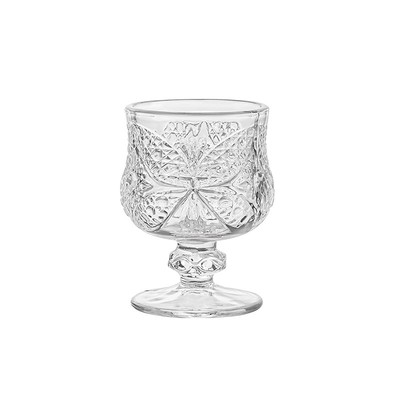 复古刻花玻璃高脚白酒杯