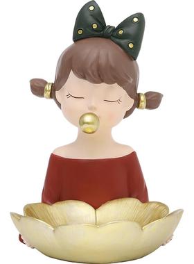 北欧风樱花女孩进门钥匙收纳摆件