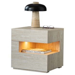 洞石诧寂轻奢床头柜现代简约悬浮法式床边柜复古极简约带灯储物柜