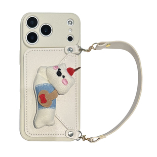 董白樱桃小熊卡包适用苹果16promax手机壳iPhone17pro背带斜挎15挂绳13/14全包12软11硅胶78PLUS腕带XR防摔套