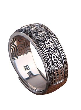 足银纯银复古开口戒指男士戒指