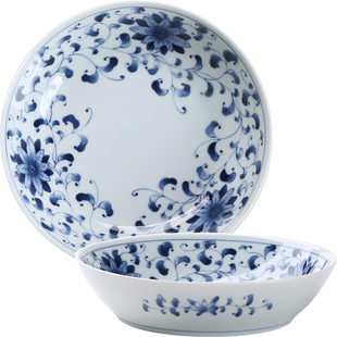 深盘汤盘日本进口陶瓷盘子新中式釉下彩餐具蓝凛堂古典图案