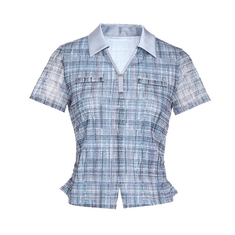 乔万尼夏季衬衫女格子短袖上衣