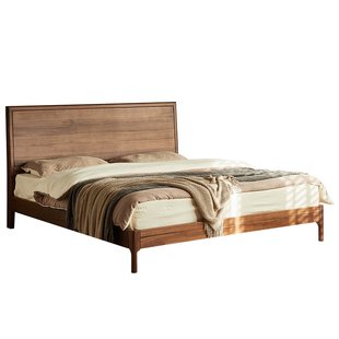 yamoo北美黑胡桃木床北欧简约全实木双人床家用主卧高靠背1.8米床