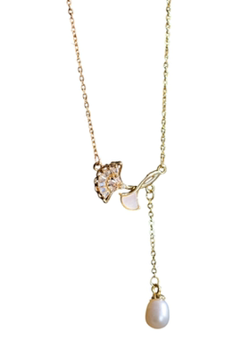 《银杏寄语》法式复古轻奢高级感精致树叶天然珍珠水滴项链锁骨链