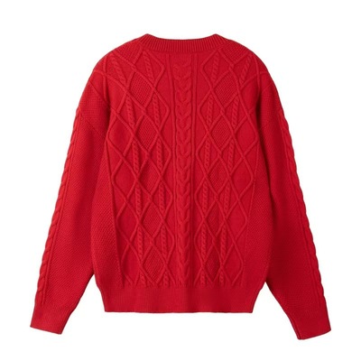 亲子装红色麻花毛衣过年拜年服