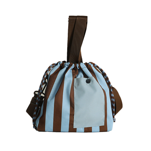 时尚条纹饭盒袋上班通勤便当包大容量带饭手拎背带可斜跨保温午餐
