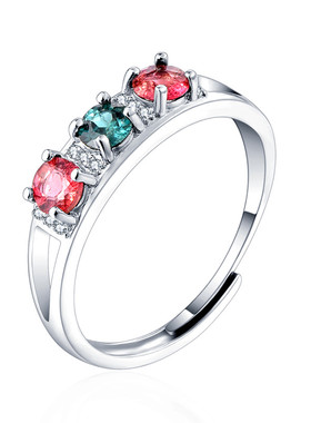 天然红蓝碧玺戒指电气石水晶