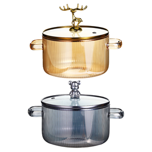 高硼硅汤碗耐高温玻璃碗家用微波炉专用泡面碗带盖大号汤盆双耳锅