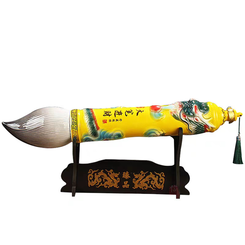 景德镇3斤装珐琅彩浮雕陶瓷酒瓶 3斤仿古密封酒坛 毛笔摆件藏酒罐