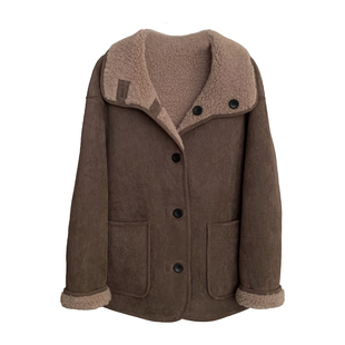 暮暮入冬/麂皮绒立领双面穿100羊羔毛皮毛一体2025新款皮草外套女