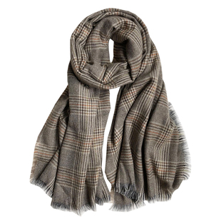 仿羊绒围巾女秋冬季韩版百搭经典千鸟格子针织长款保暖围脖披肩潮