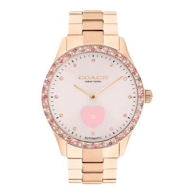 蔻驰机械钢带樱花粉爱心璀璨手表