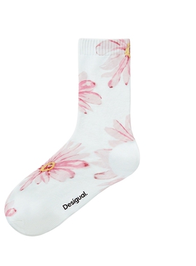 Desigual新品满印雏菊水彩风格印花中筒袜