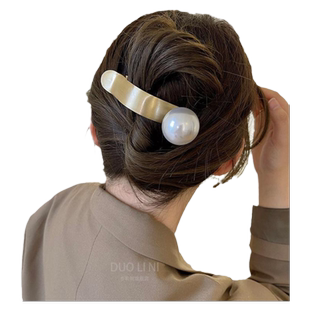 简约设计珍珠发夹女后脑勺发卡高级感顶夹子头饰2026新款高端抓夹