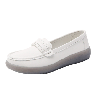 妈妈鞋春秋季皮鞋孕妇平底牛筋软底一脚蹬鞋子女轻便浅口四季单鞋