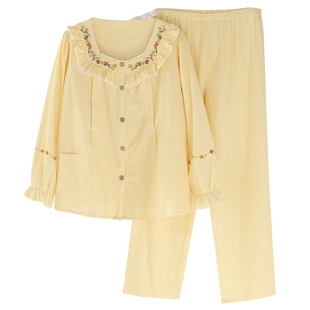 富朵月子服春夏纯棉纱布产后孕妇哺乳睡衣夏季薄款产妇喂奶家居服