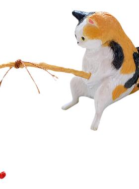 小猫咪钓鱼摆件造景微景观礼物