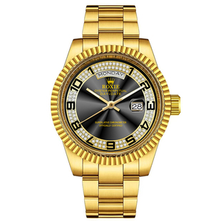 劳家瑞士正品黑冰糖含金镶钻男士全自动机械表商务奢华高档腕表男