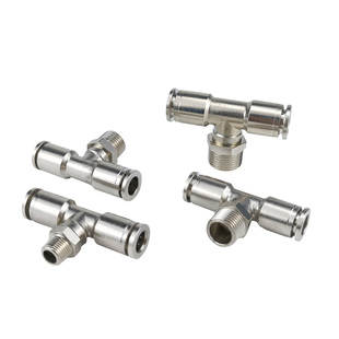 气动快速接头高温高压耐腐蚀全铜镀镍外螺纹正三通气管接头PB8-02