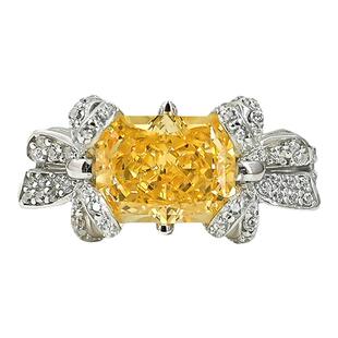 轻奢蝴蝶结气质长方黄钻925银戒指镶嵌高碳钻百搭小众个性日常女