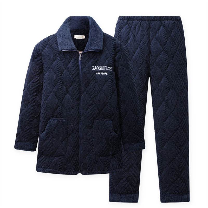 男冬珊瑚绒夹棉加厚中老年家居服