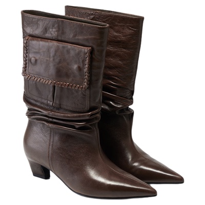 fed商场同款尖头短靴冬季新款女靴真皮时装靴气质中筒靴女FHG130