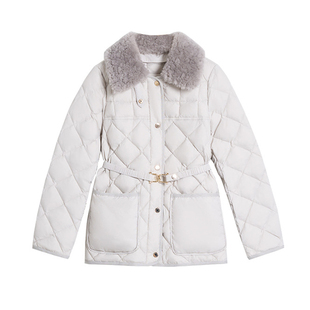 花拾M家90白鹅绒金属马鞍腰带羽绒服女2025秋冬菱格时髦夹克外套
