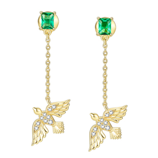 Twinell耳钉 花园系列祖母绿爱情鸟耳坠小众轻奢设计感耳饰复古女