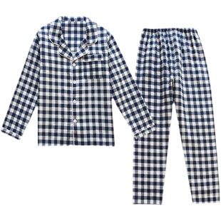 儿童新疆棉睡衣清新格子女童纯棉纱布长袖薄款家居服男童长袖长裤