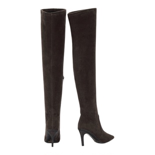 羊皮Aee爱意34-39女人味性感细高跟长筒靴过膝靴女长靴尖头显瘦腿